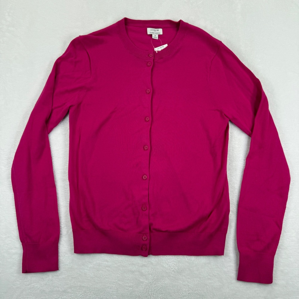 J.Crew Classic Cardigan Womens Medium Vibrant Berry Pink 100% Cotton NWT E5957